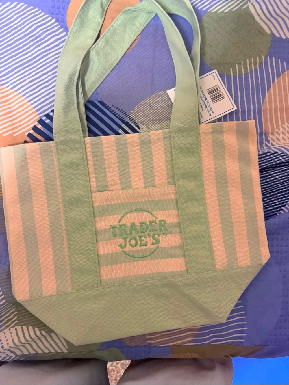 Trader Joe’s Striped Mini Canvas Tote Bag Green